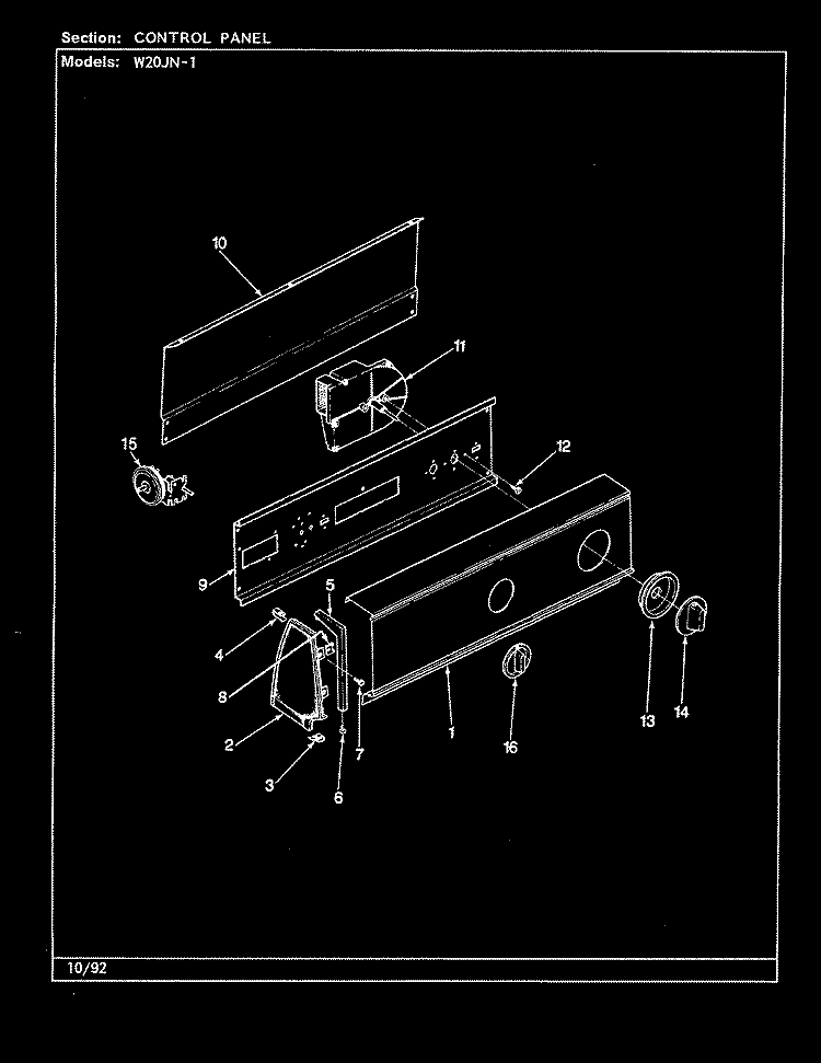 CONTROL PANEL (REV. G - L) Diagram and Parts List for W20JY1  Magic Chef Washer