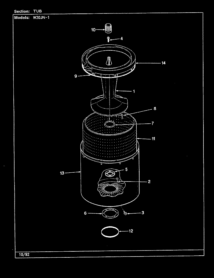 TUB (REV. G - L) Diagram and Parts List for W20JY1  Magic Chef Washer