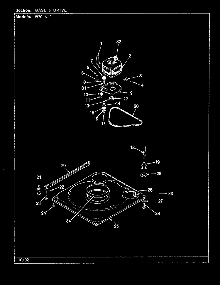 BASE & DRIVE (REV. G - L) Diagram and Parts List for W20JY1  Magic Chef Washer