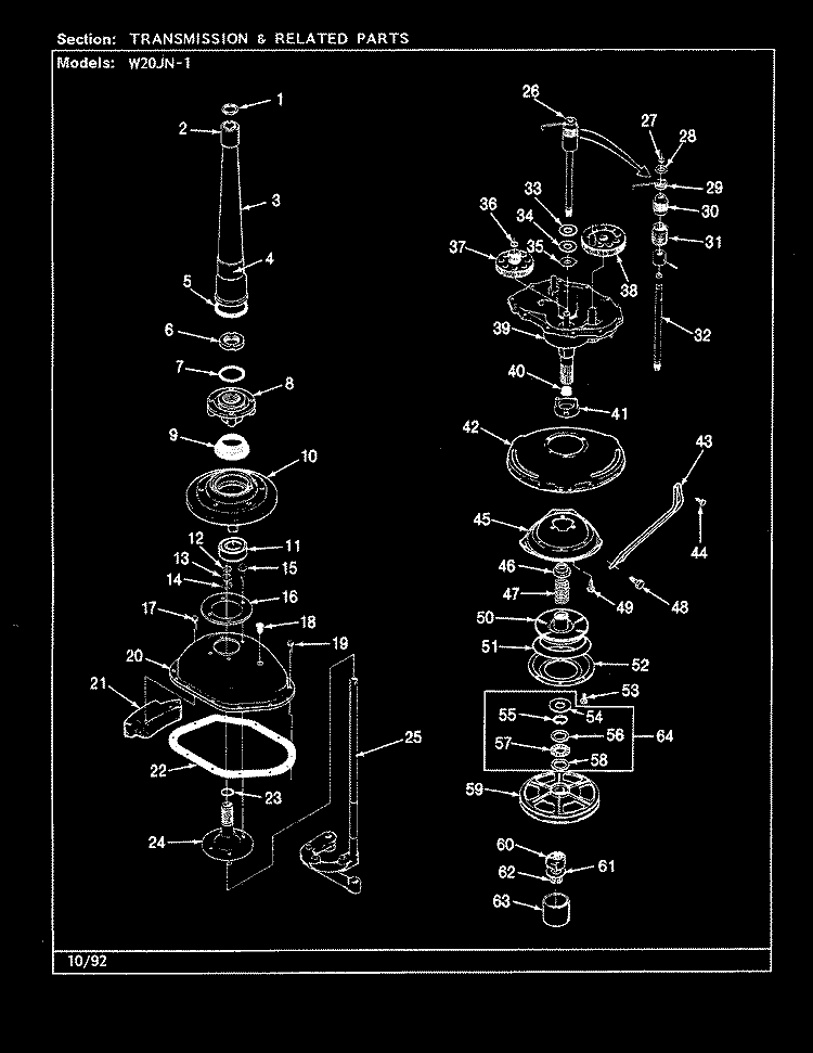 TRANSMISSION & RELATED PARTS (REV. G - L) Diagram and Parts List for W20JY1  Magic Chef Washer