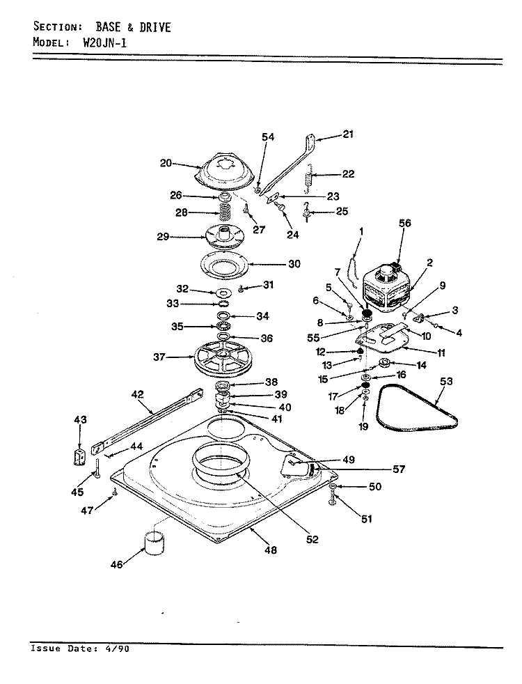 BASE & DRIVE (REV. E - F) Diagram and Parts List for W20JY1  Magic Chef Washer