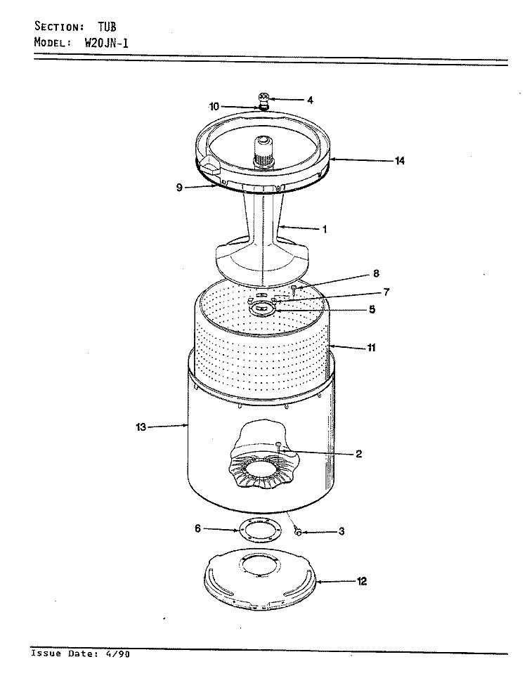 TUB (REV. E - F) Diagram and Parts List for W20JY1  Magic Chef Washer