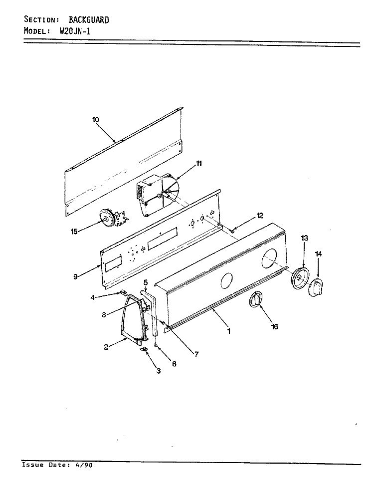 CONTROL PANEL (REV. E - F) Diagram and Parts List for W20JY1  Magic Chef Washer