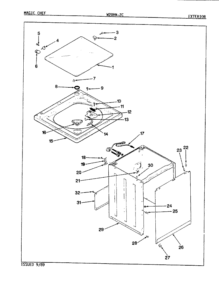 EXTERIOR (REV. E - G) Diagram and Parts List for W20HA2C  Magic Chef Washer