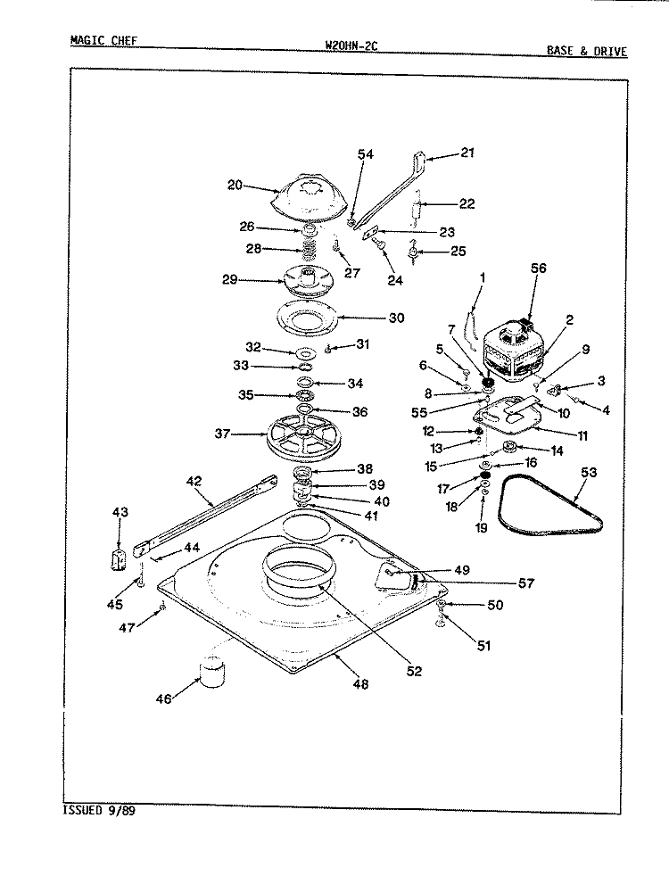 BASE & DRIVE (REV. E - G) Diagram and Parts List for W20HA2C  Magic Chef Washer