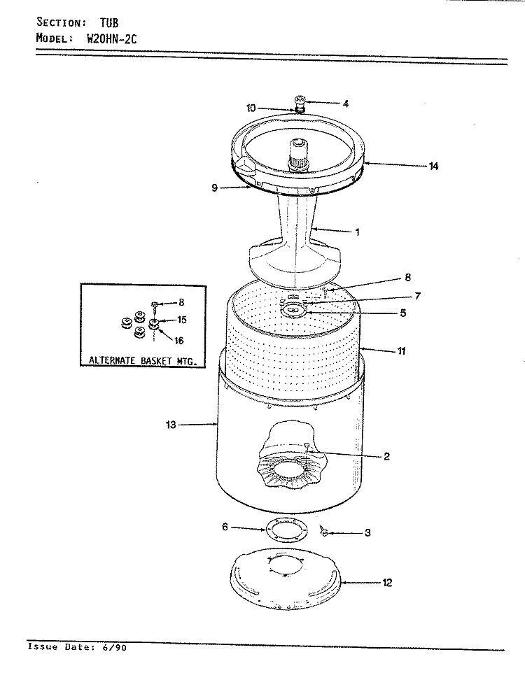 TUB (REV. E - G) Diagram and Parts List for W20HA2C  Magic Chef Washer