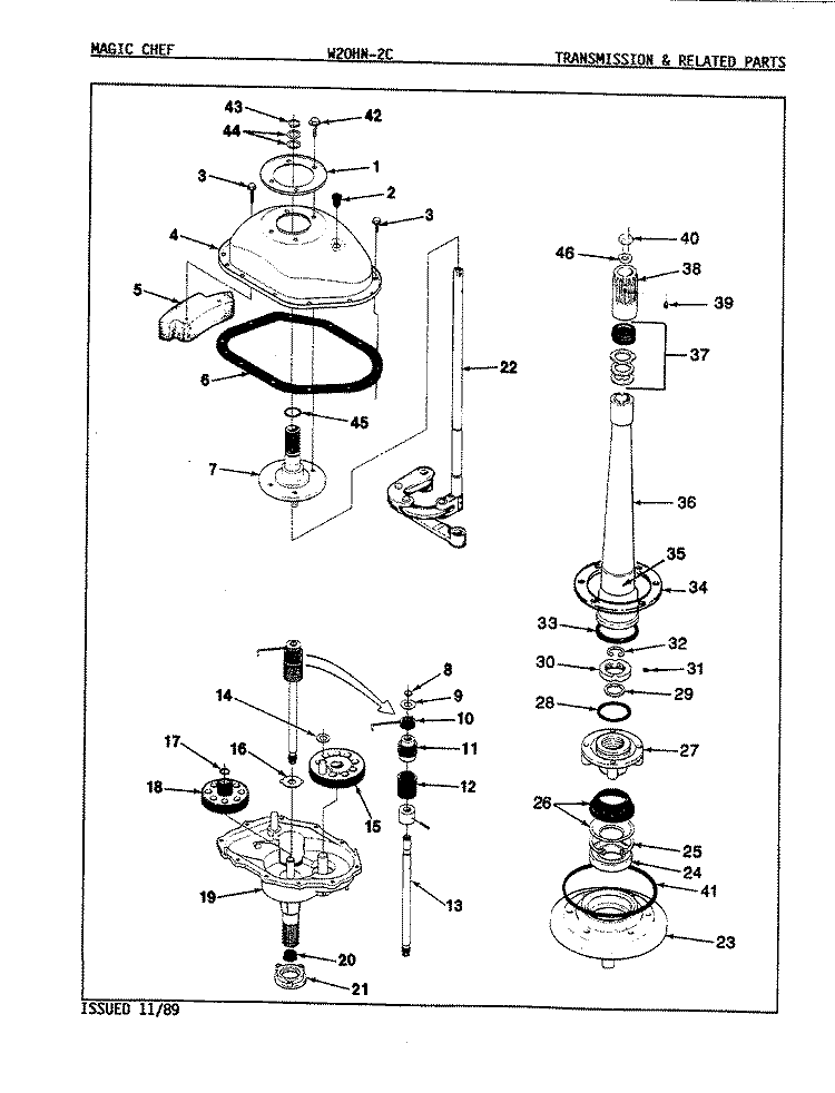 TRANSMISSION (REV. E - G) Diagram and Parts List for W20HA2C  Magic Chef Washer