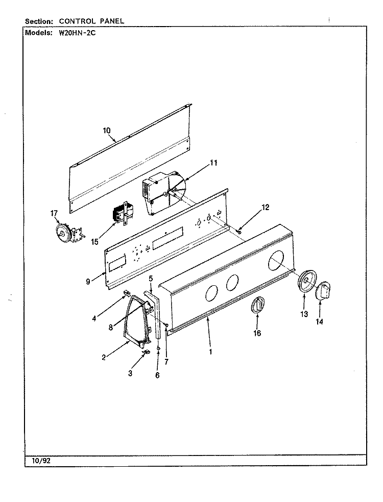 CONTROL PANEL (REV. H - M) Diagram and Parts List for W20HA2C  Magic Chef Washer