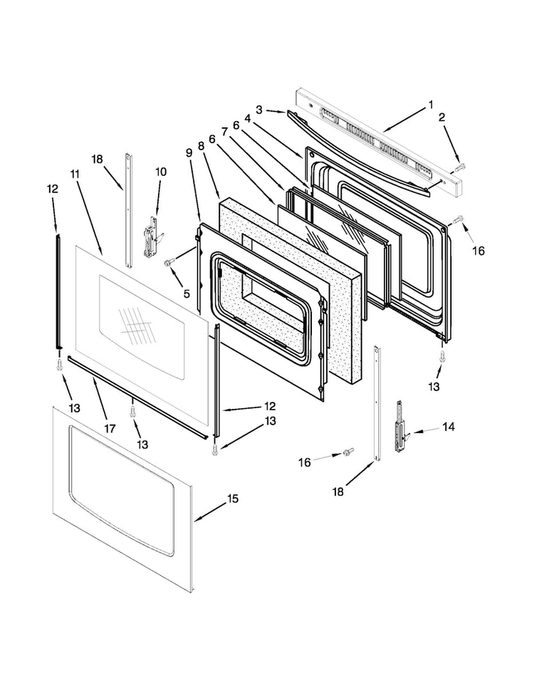 Door Parts Diagram and Parts List for MGR7662WB4  Maytag Range
