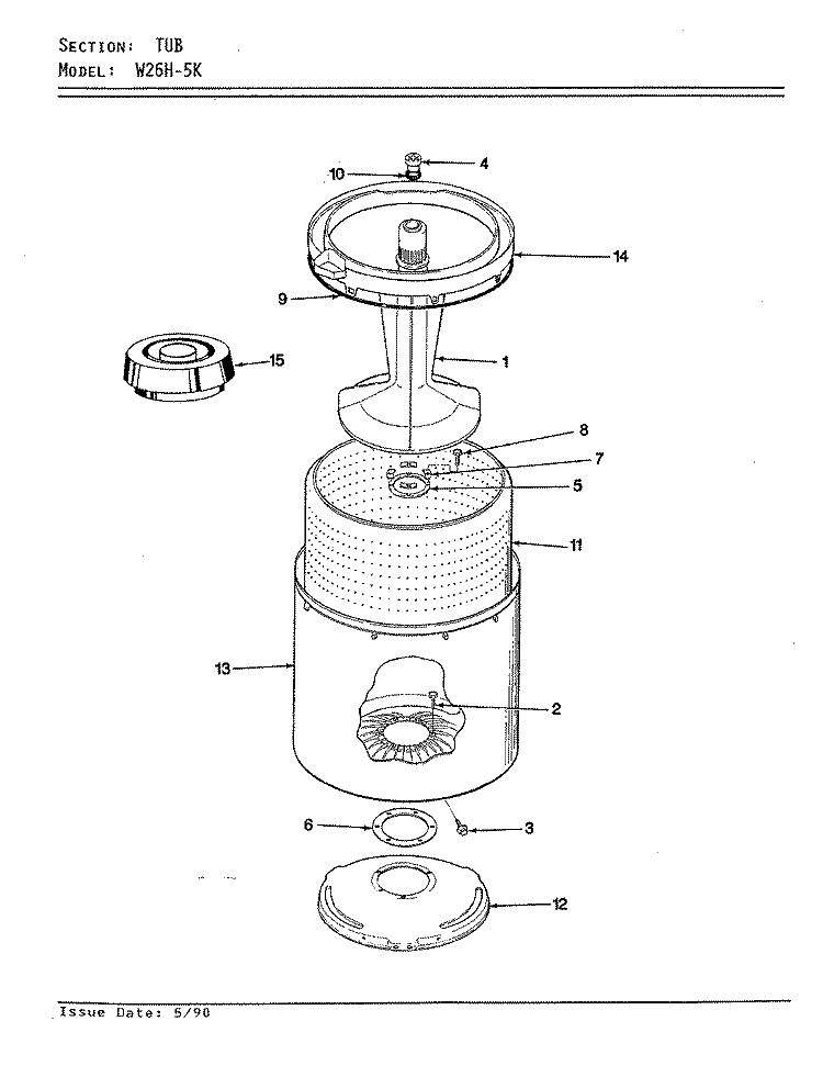 TUB Diagram and Parts List for W26HN5K  Magic Chef Washer