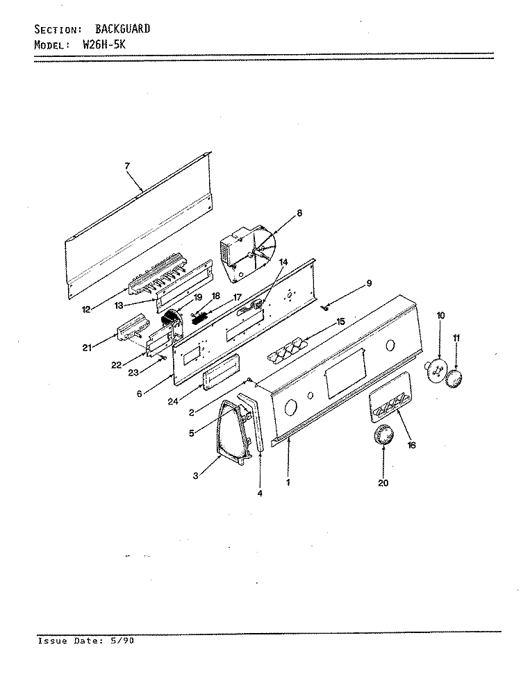CONTROL PANEL Diagram and Parts List for W26HN5K  Magic Chef Washer