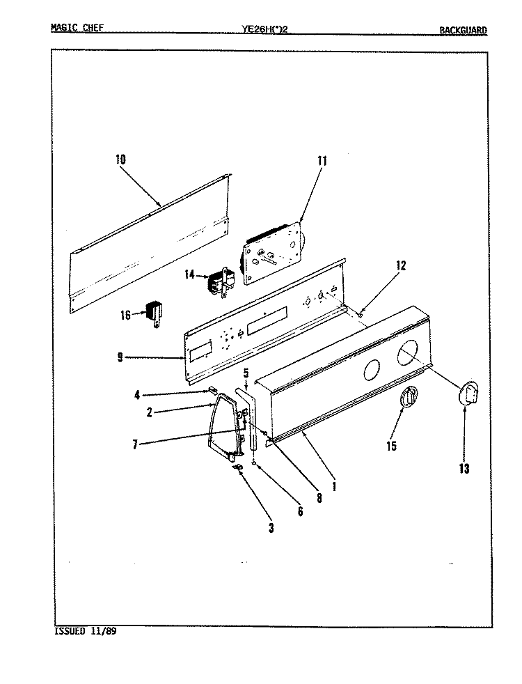 CONTROL PANEL (REV. A - D) Diagram and Parts List for YE26HN2  Magic Chef Dryer