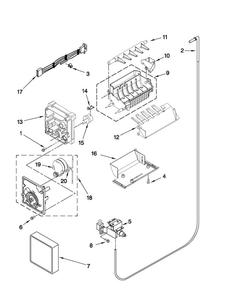 Icemaker Parts Diagram and Parts List for MSF22C2EXM01  Maytag Refrigerator