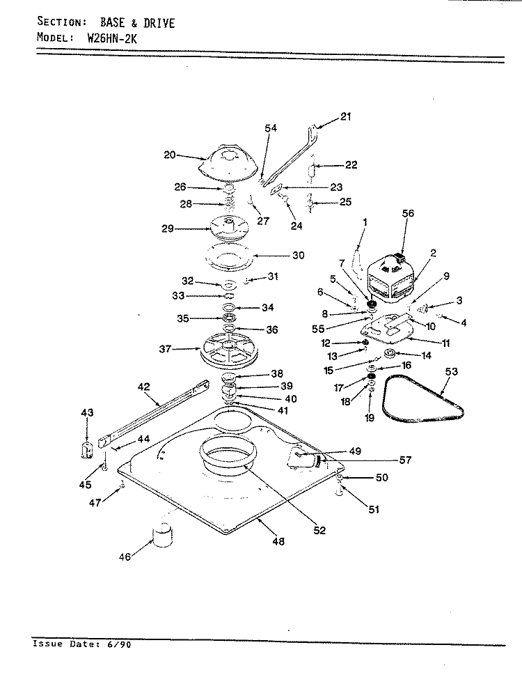 BASE & DRIVE (W26HN2K) (REV. E) Diagram and Parts List for W26HY2K  Magic Chef Washer