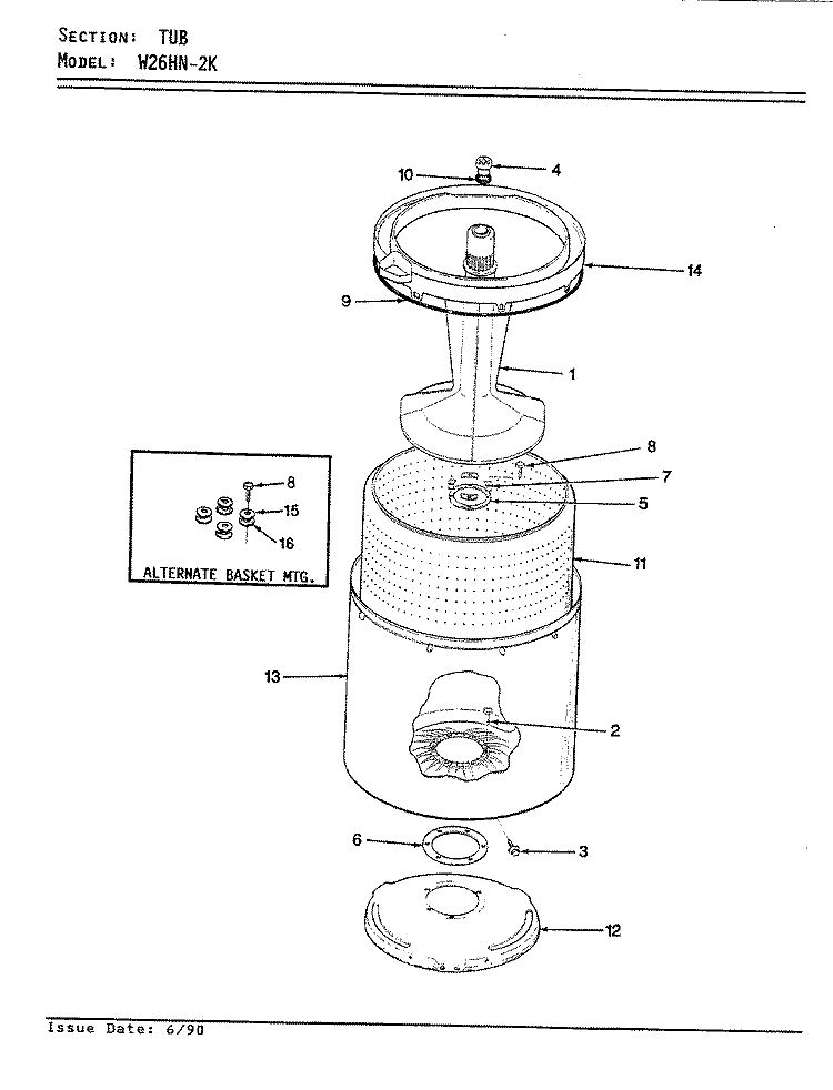 TUB (W26HN2K) (REV. E) Diagram and Parts List for W26HY2K  Magic Chef Washer