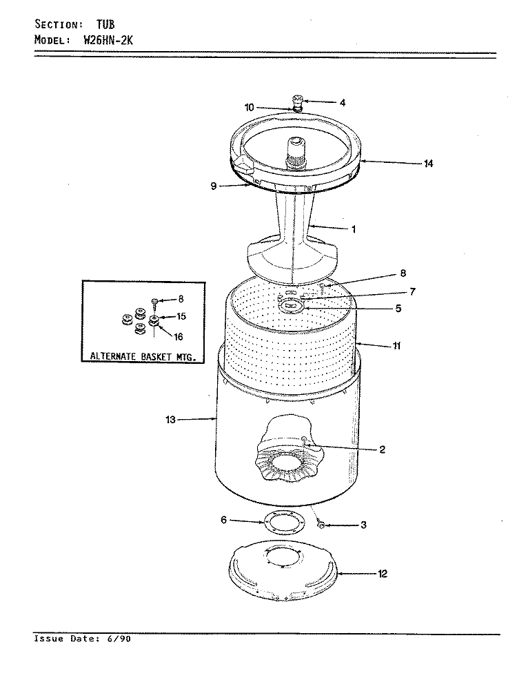 TUB (REV. A - D) Diagram and Parts List for W26HY2K  Magic Chef Washer