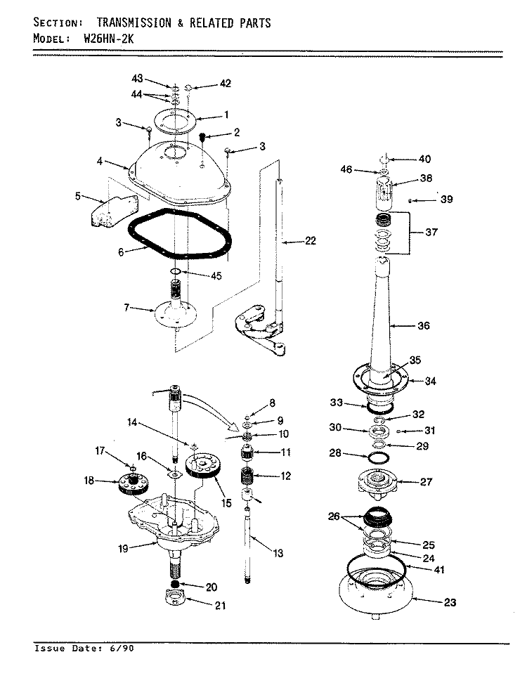 TRANSMISSION (REV. A - D) Diagram and Parts List for W26HY2K  Magic Chef Washer