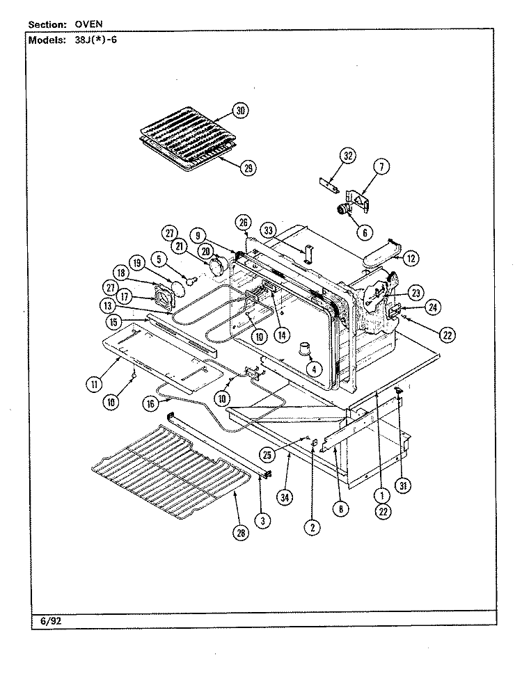 OVEN Diagram and Parts List for 38JN-6AVW-EV  Magic Chef Range