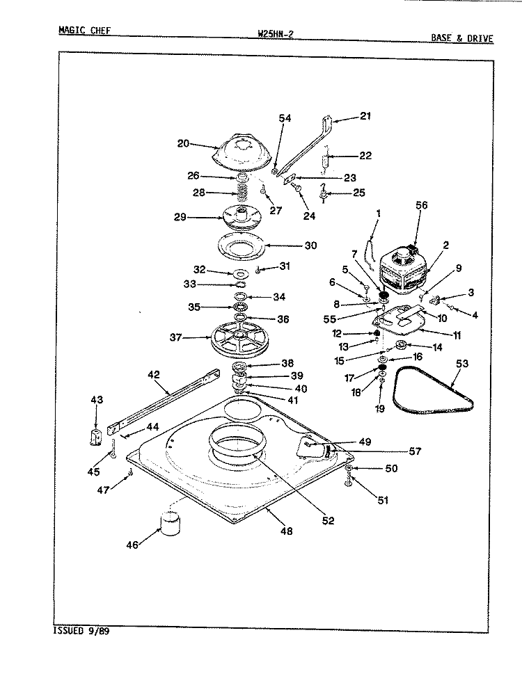 BASE & DRIVE (REV. E - F) Diagram and Parts List for W25HN2  Magic Chef Washer