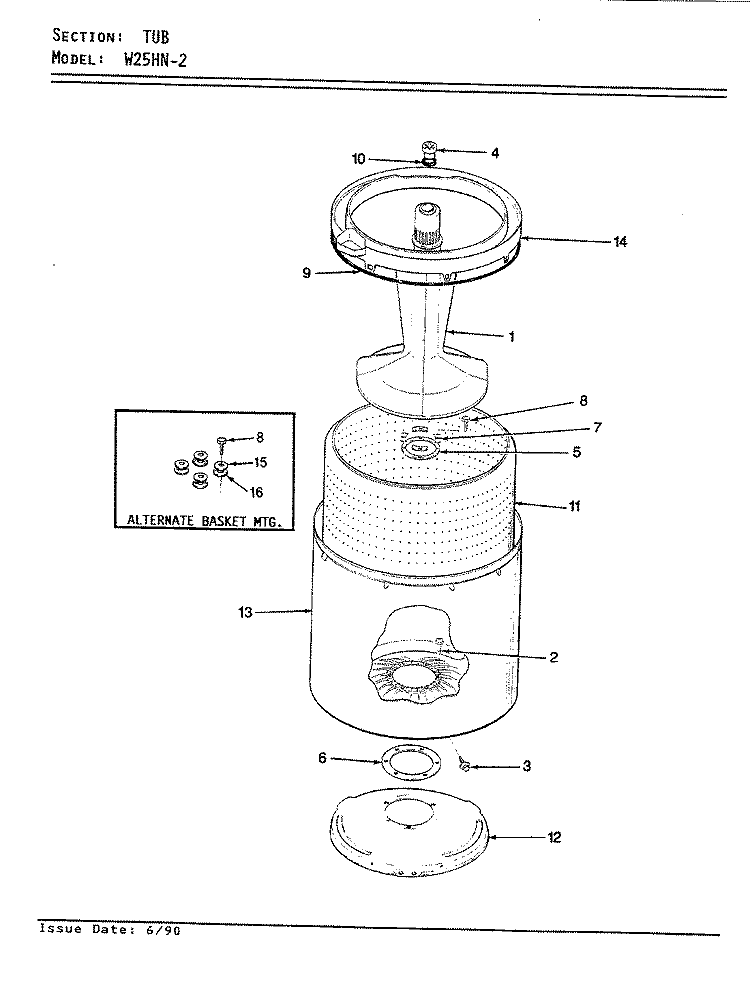 TUB (REV. E - F) Diagram and Parts List for W25HN2  Magic Chef Washer