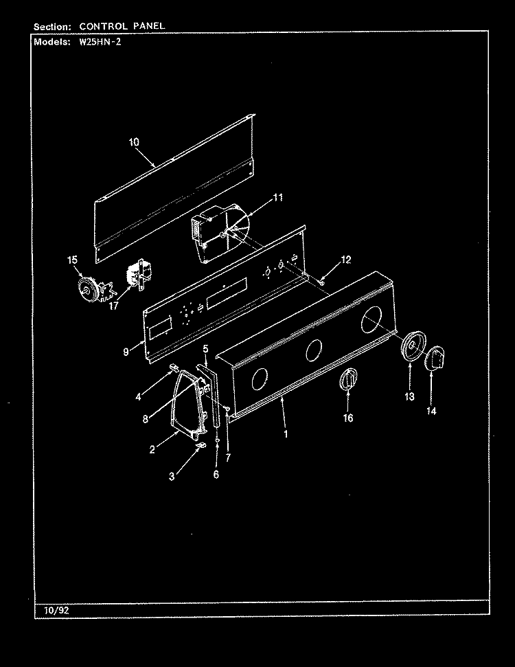 CONTROL PANEL (REV. G - L) Diagram and Parts List for W25HN2  Magic Chef Washer