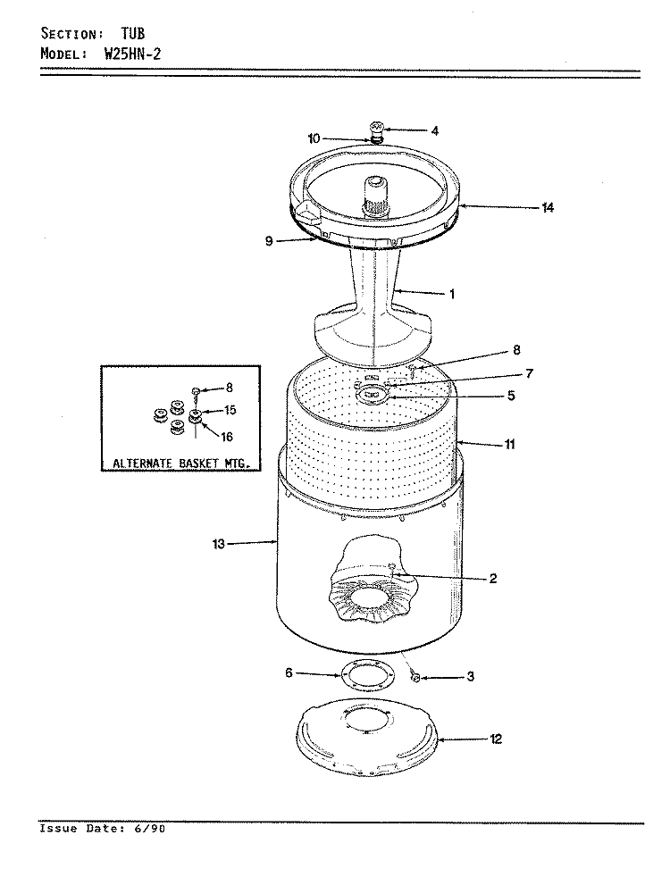 TUB (REV. A - D) Diagram and Parts List for W25HN2  Magic Chef Washer