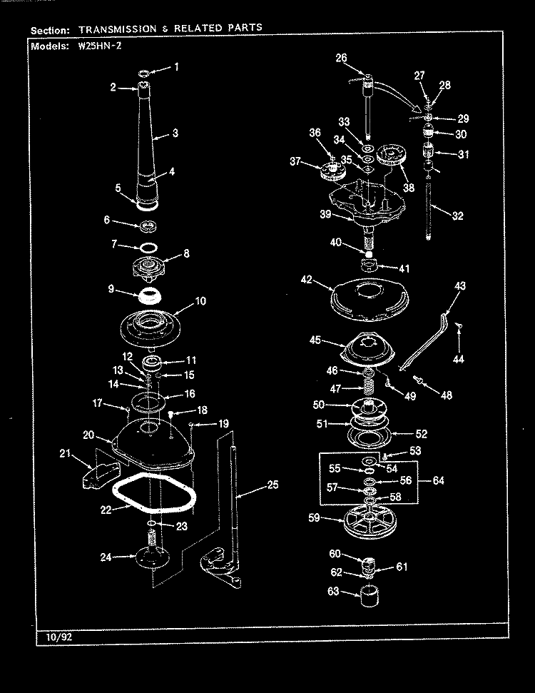 TRANSMISSION & RELATED PARTS (REV. G - L) Diagram and Parts List for W25HN2  Magic Chef Washer