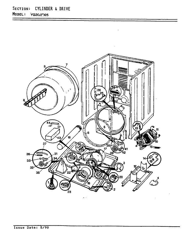 CYLINDER & DRIVE (REV. A - C) Diagram and Parts List for YG20JN25  Magic Chef Dryer