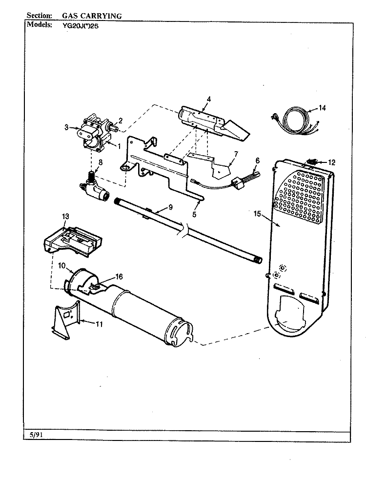 GAS CARRYING (REV. A - C) Diagram and Parts List for YG20JN25  Magic Chef Dryer