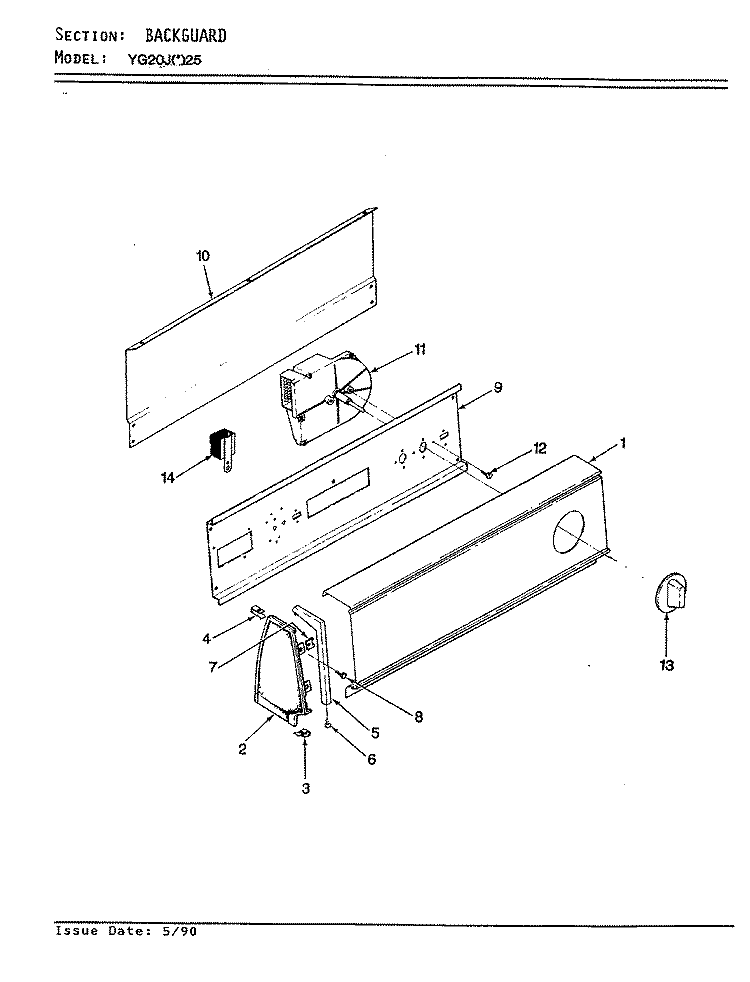 CONTROL PANEL (REV. A - C) Diagram and Parts List for YG20JN25  Magic Chef Dryer