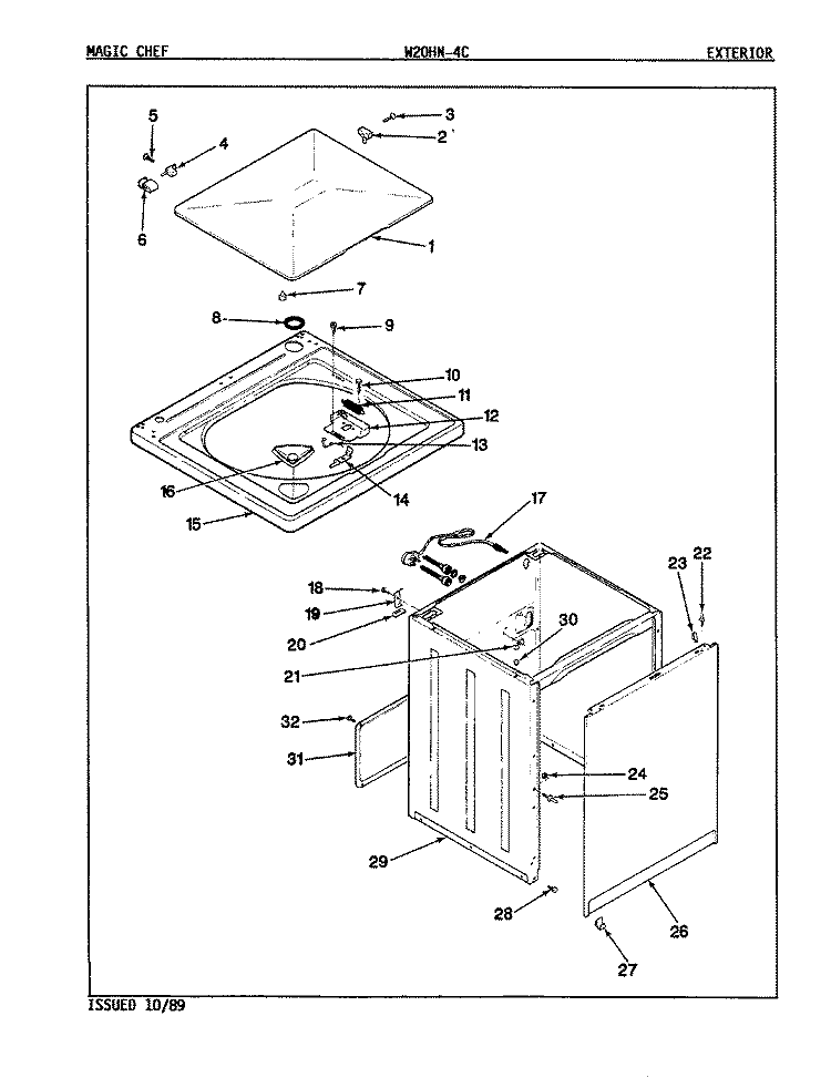 EXTERIOR (REV. A - B) Diagram and Parts List for W20HY4C  Magic Chef Washer