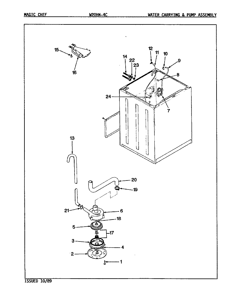 WATER CARRYING & PUMP ASSY. (REV. A - B) Diagram and Parts List for W20HA4C  Magic Chef Washer