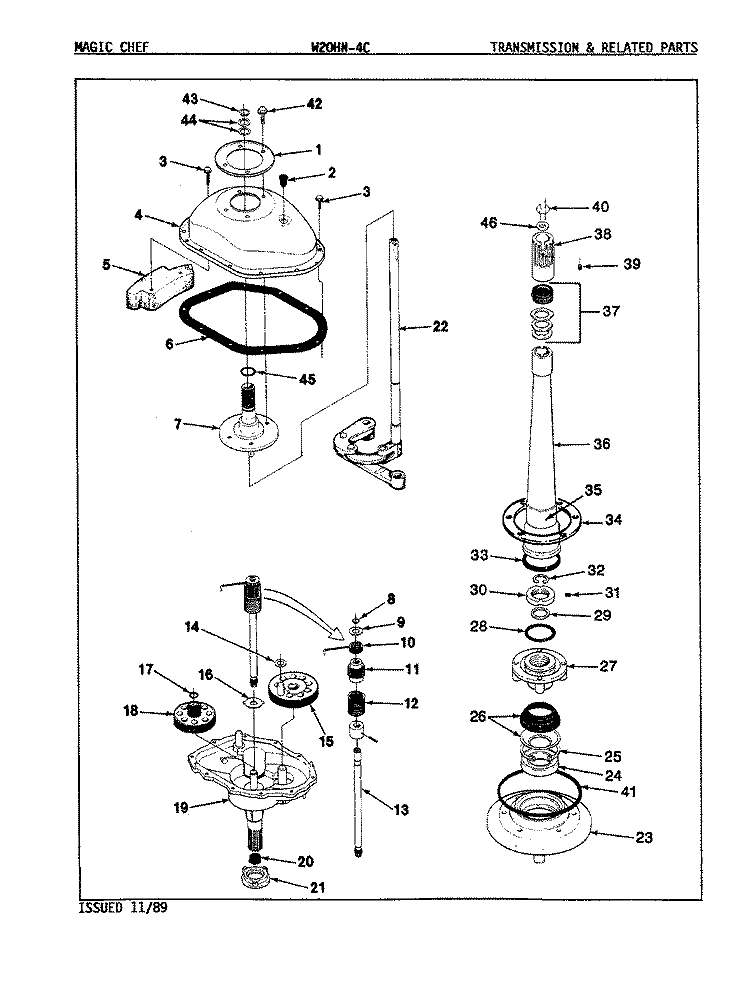 TRANSMISSION (REV. A - B) Diagram and Parts List for W20HA4C  Magic Chef Washer
