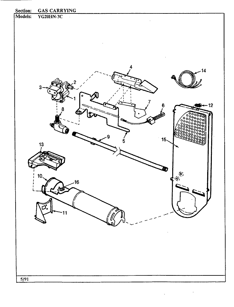 GAS CARRYING (REV. A - B) Diagram and Parts List for YG20HA3C  Magic Chef Dryer