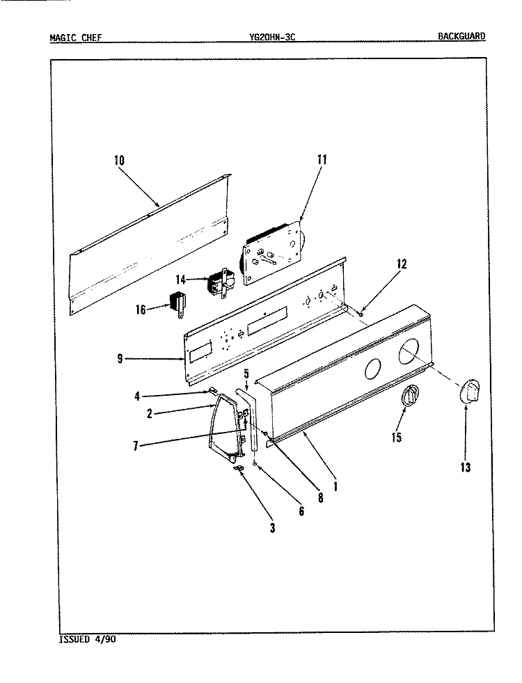 CONTROL PANEL (REV. A - B) Diagram and Parts List for YG20HA3C  Magic Chef Dryer