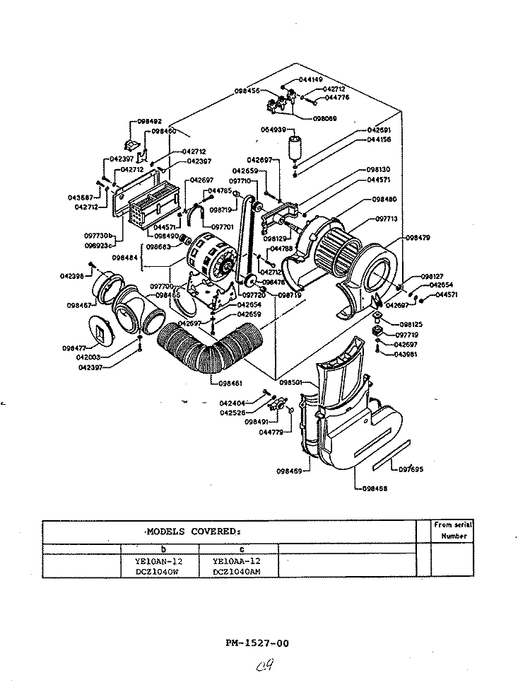 MOTOR (YE10AN12) Diagram and Parts List for YE10AA12  Magic Chef Dryer