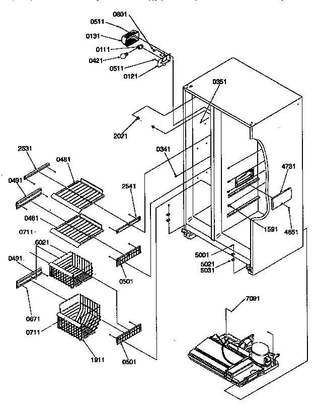Freezer Shelves And Light Diagram and Parts List for 57087-P1190815WL  Amana Refrigerator
