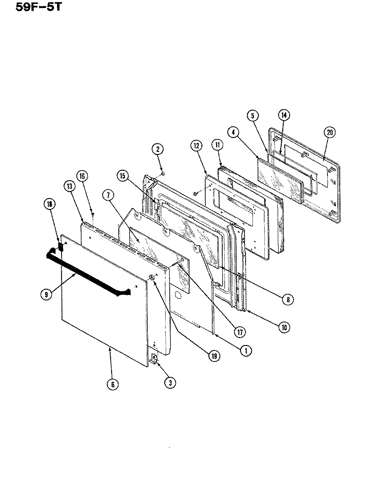 DOOR Diagram and Parts List for B59F-5TXW-N  Magic Chef Wall Oven