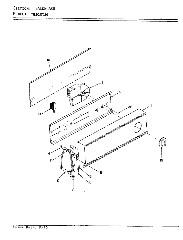 BACKGUARD (REV. A - B) Diagram and Parts List for YE20JN25  Magic Chef Dryer