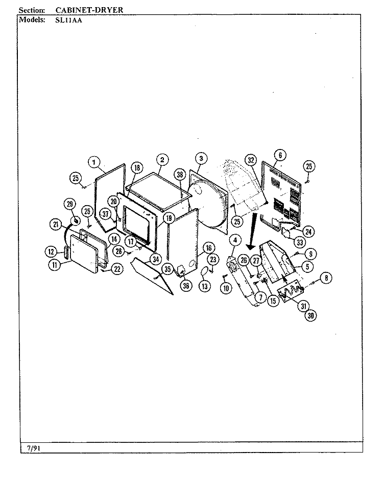 CABINET - DRYER Diagram and Parts List for SL11AN  Maytag Washer Dryer Combo
