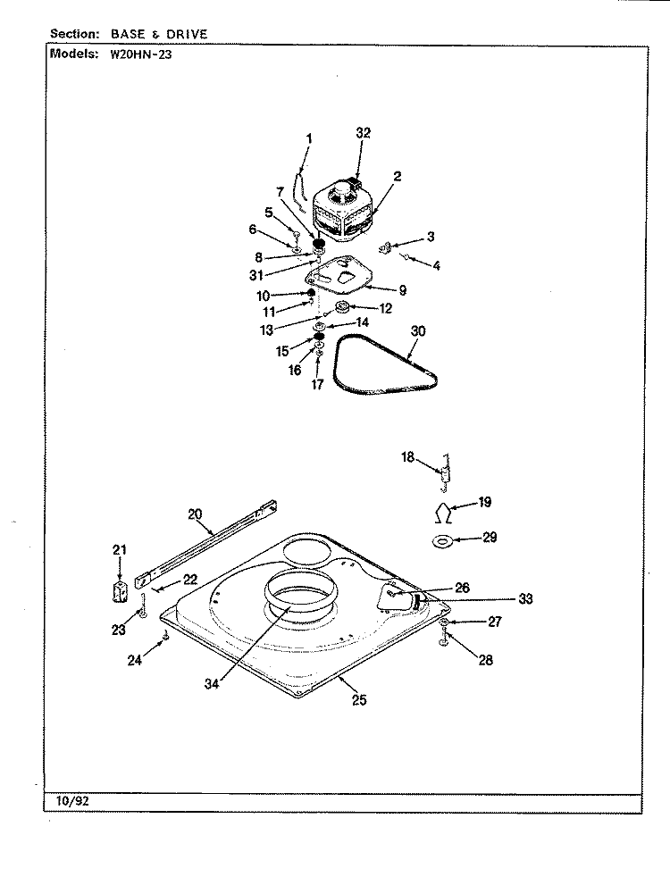 BASE & DRIVE (REV. A - D) Diagram and Parts List for W20HN23  Magic Chef Washer