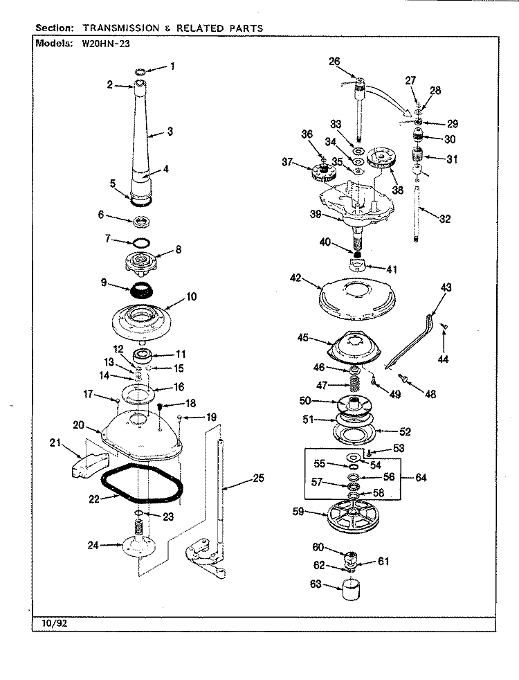 TRANSMISSION & RELATED PARTS (REV. A - D) Diagram and Parts List for W20HN23  Magic Chef Washer