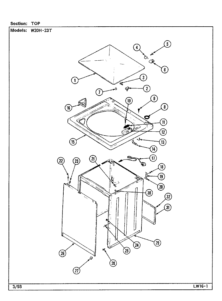 TOP (W20H23T) Diagram and Parts List for W20HN23  Magic Chef Washer