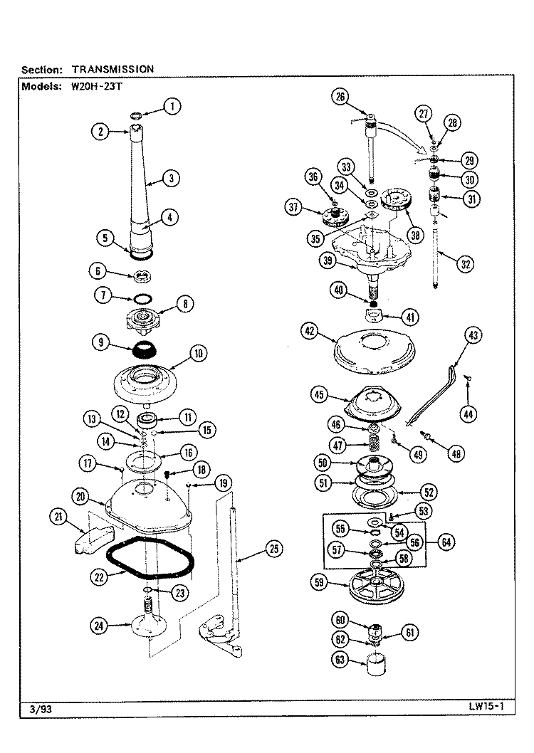 TRANSMISSION (W20H23T) Diagram and Parts List for W20HN23  Magic Chef Washer