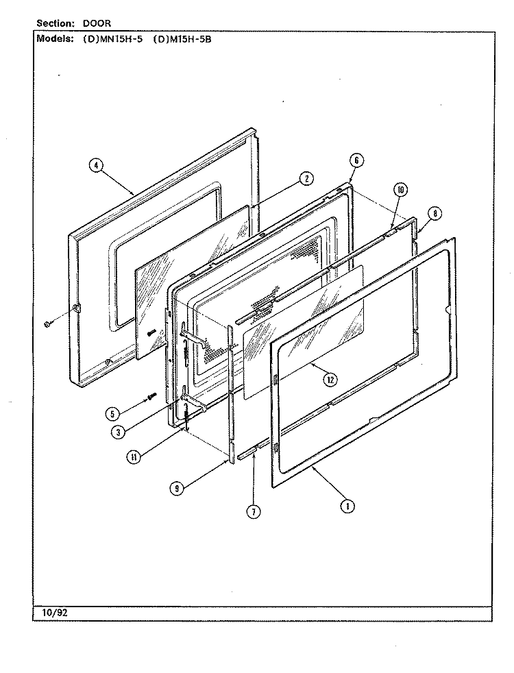 DOOR Diagram and Parts List for DM15H-5B  Norge Microwave