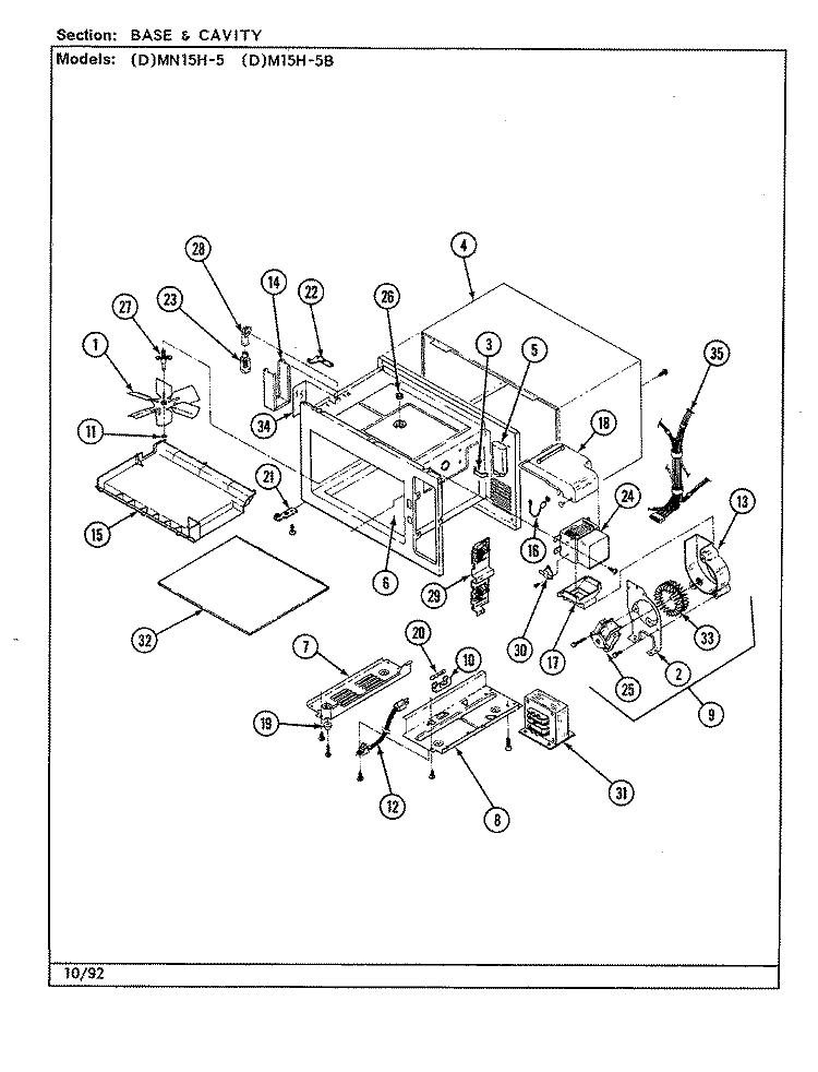 BASE & CAVITY Diagram and Parts List for DM15H-5B  Norge Microwave