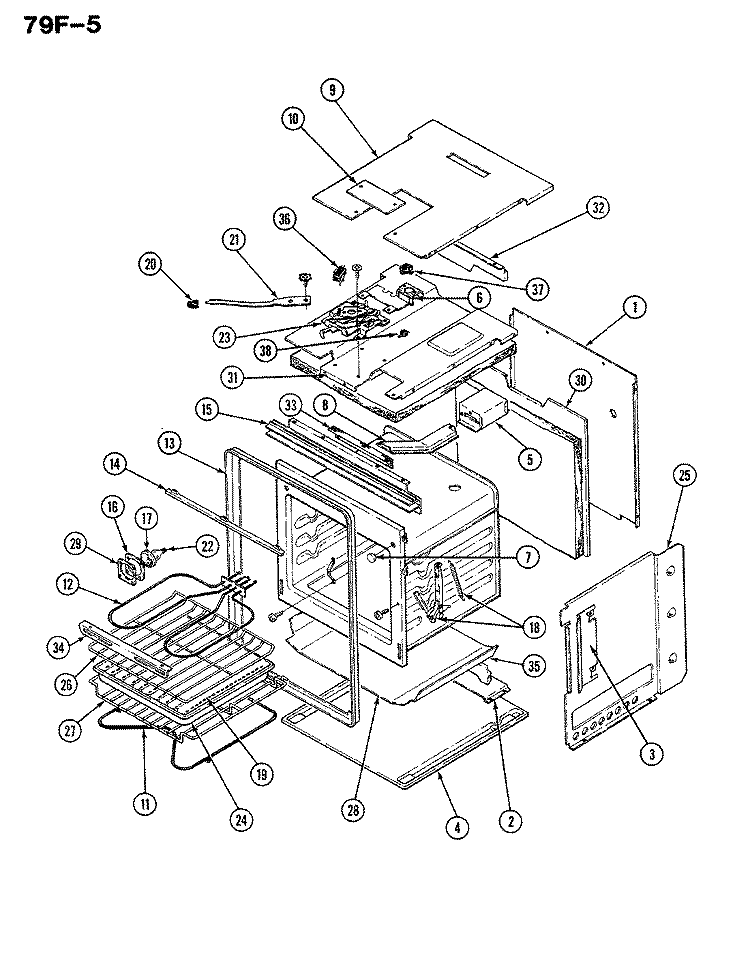 BODY Diagram and Parts List for 79FN-5EVW  Magic Chef Wall Oven