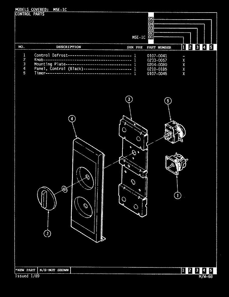 CONTROL PANEL Diagram and Parts List for M5E-1C  Magic Chef Microwave