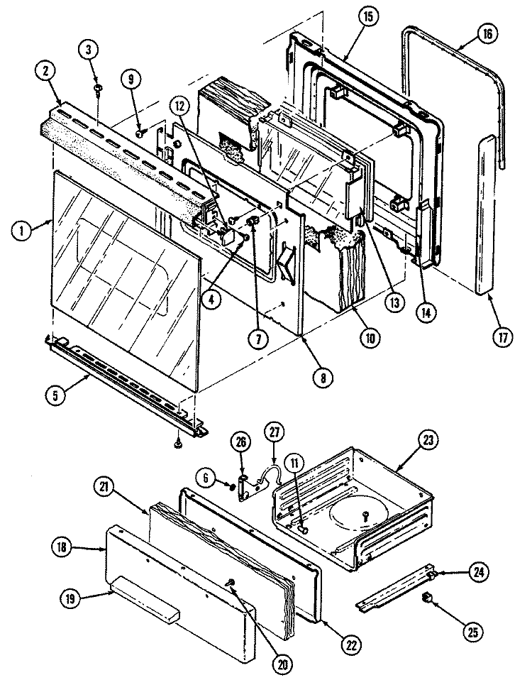 DOOR / DRAWER Diagram and Parts List for A3110XRALT  Admiral Wall Oven