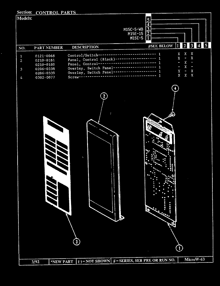 CONTROL PARTS Diagram and Parts List for M15E-15  Magic Chef Microwave